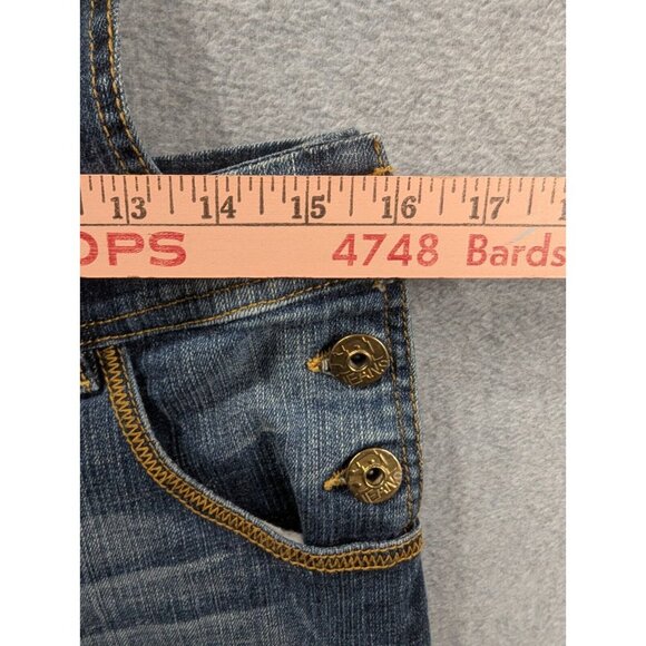 Southpole Bib Overall Shorts Womens Size 9 Denim Embroidered Faded Whiskers - Picture 5 of 12